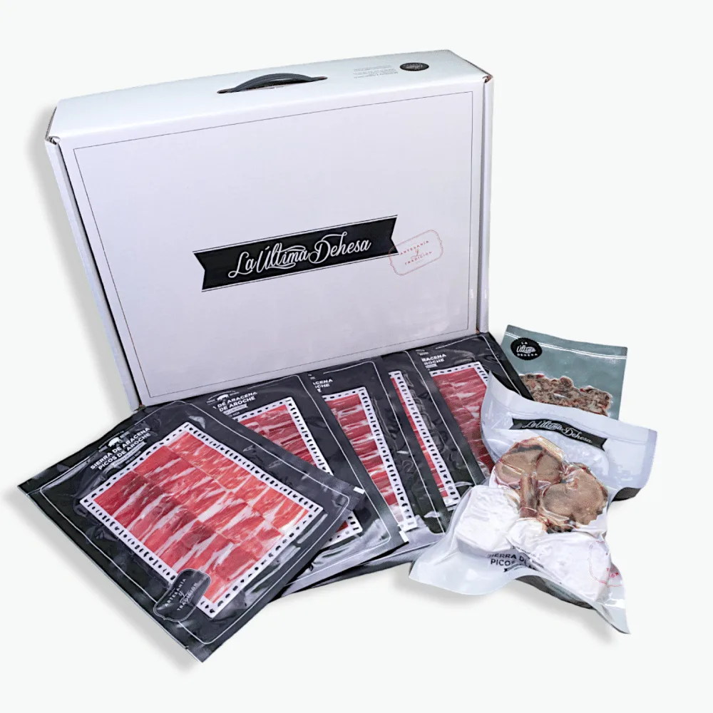 LONCHEADO de Jamón DIAMANTE NEGRO Bellota 100 % Ibérico, 15 sobres de 100 gr. + huesos y tacos