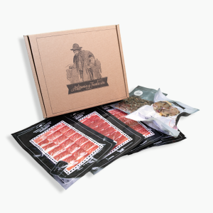 LONCHEADO de Jamón PLATA NEGRA, 15 sobres de 100 gr. + huesos y tacos