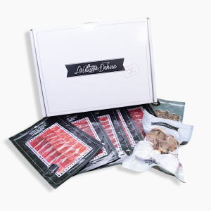 LONCHEADO de Paleta DIAMANTE NEGRO Bellota 100% Ibérico, 15 sobres de 100 gr. + huesos y tacos