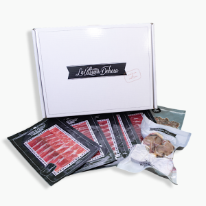 LONCHEADO de Jamón DIAMANTE NEGRO Bellota Ibérico, 15 sobres de 100 gr. + huesos y tacos